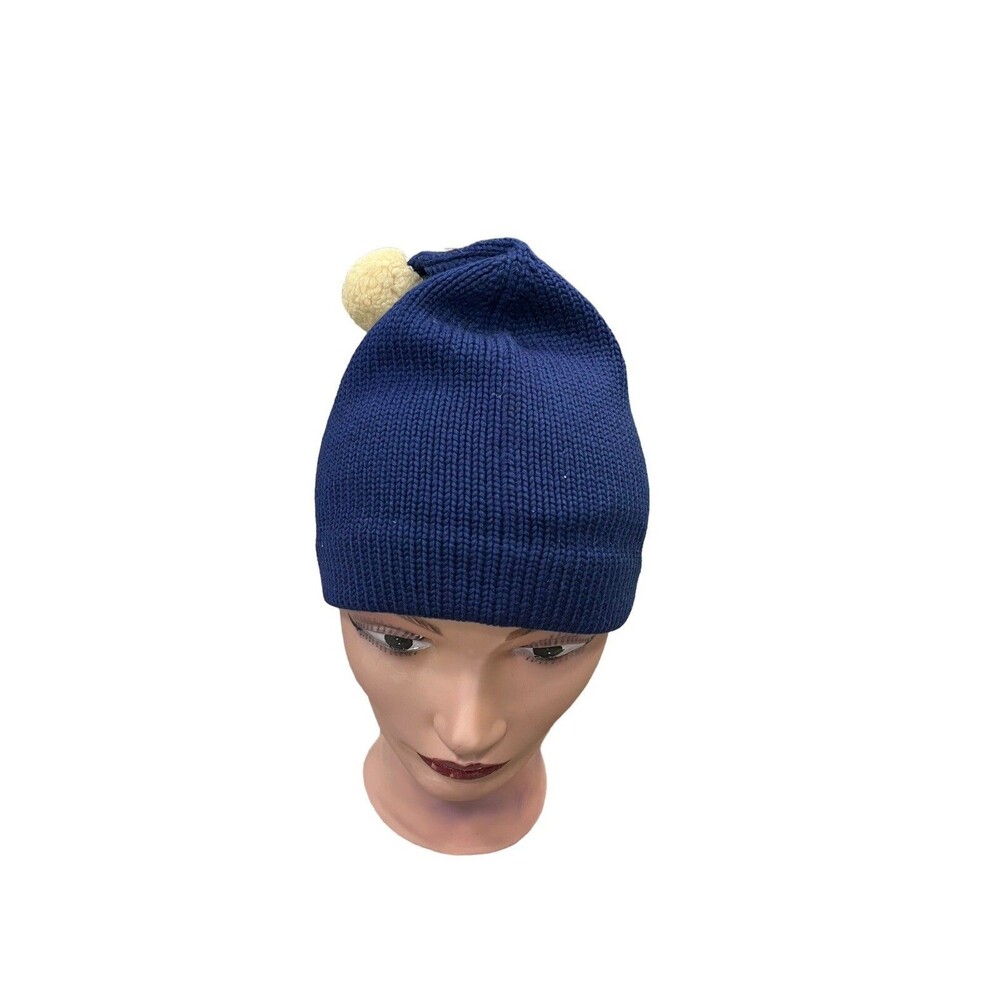 Austrian Wool Winter Ski Beanie Hat Blue 3 Point Ball